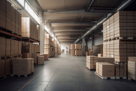 warehouse with boxes. AI Generatedの素材