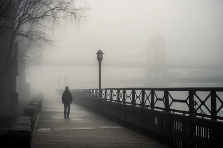 lonely passerby in the fog. AI Generatedの素材