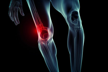 Knee pain and X-ray. sports injuries. AI Generatedの素材