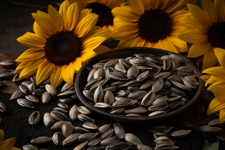 Sunflower seeds and sunflower. AI Generatedの素材