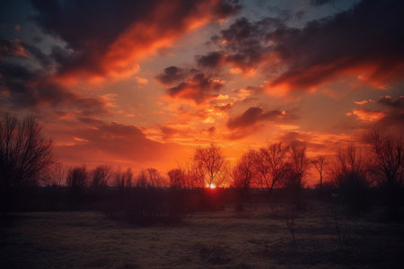 Red sky during sunset. AI Generatedの素材