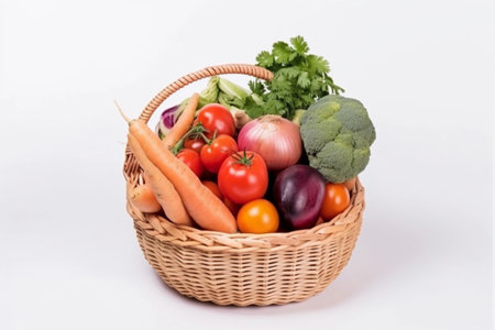 Basket with vegetables isolate. AI Generatedの素材