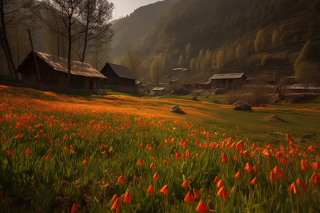 saffron valley. beautiful scenery. AI Generatedの素材