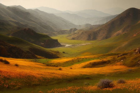 saffron valley. beautiful scenery. AI Generatedの素材