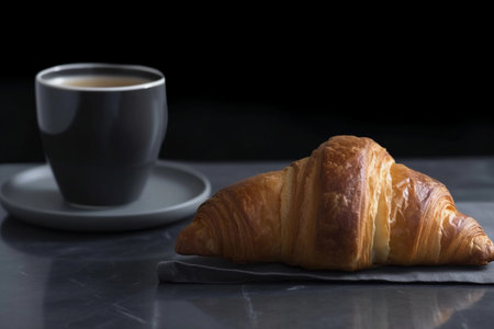 Breakfast with croissants. AI Generatedの素材