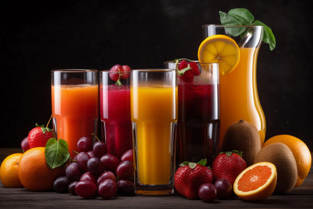 Fruit juice in glasses. AI Generatedの素材