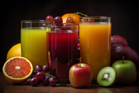 Fruit juice in glasses. AI Generatedの素材