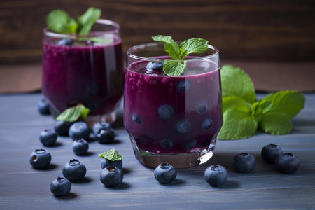 Blueberry juice in a glass. AI Generatedの素材