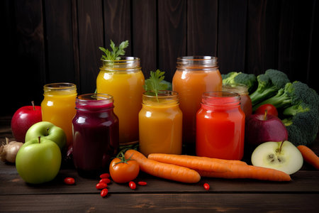 Vegetable juice in glasses. AI Generatedの素材