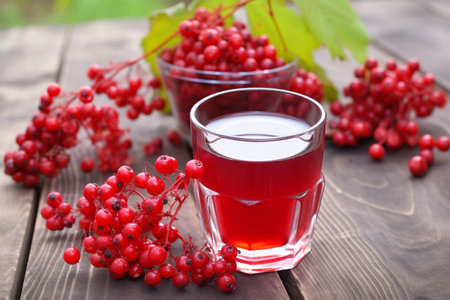 Red viburnum juice. AI Generatedの素材