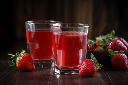 Strawberry juice in glasses. AI Generatedの素材