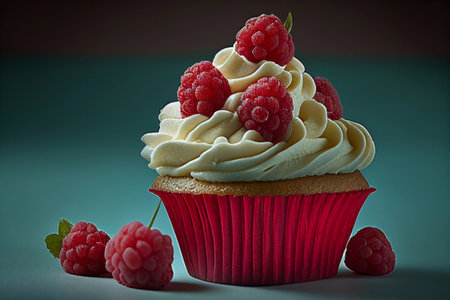 cupcake with raspberries. AI Generatedの素材