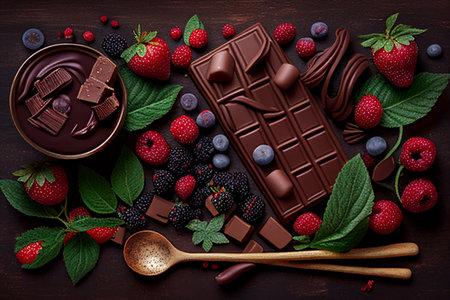 chocolate cocoa and berries. AI Generatedの素材