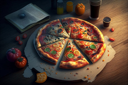 Pizza on the table. AI Generatedの素材