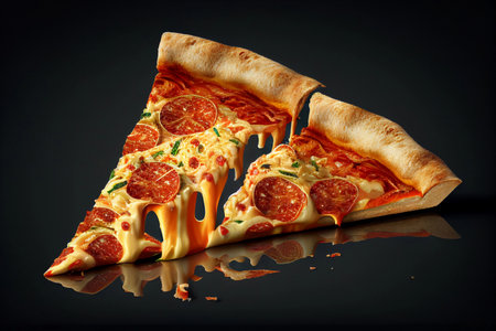 A slice of pizza with sausage. AI Generatedの素材