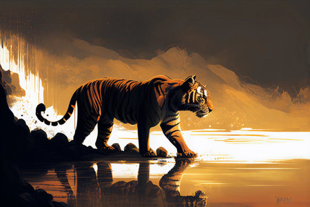 Tiger is an animal and predator. AI Generatedの素材