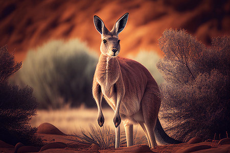 Kangaroos in Australia. AI Generatedの素材