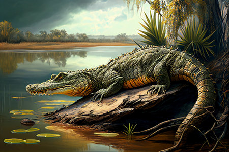 Alligator crocodile amphibian predator. AI Generatedの素材