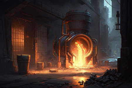 Metallurgical plant and metal production. AI Generatedの素材