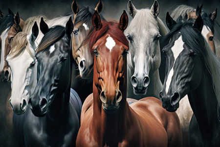 Many beautiful horses. AI Generatedの素材