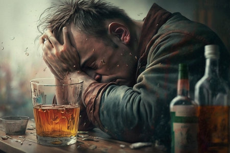 Alcoholism and whiskey alcoholics. AI Generatedの素材