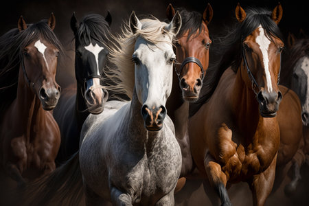 Many beautiful horses. AI Generatedの素材