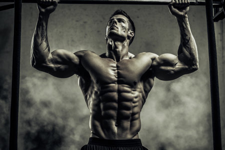 Pull-ups on the horizontal bar. Physical exercises and training. AI Generatedの素材