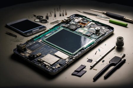 Smartphone repair close-up. AI Generatedの素材