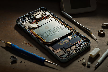 Smartphone repair close-up. AI Generatedの素材