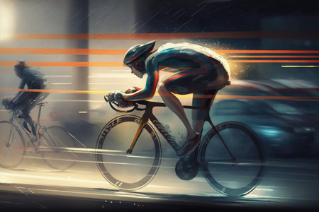 A cyclist rides a bicycle. AI Generatedの素材