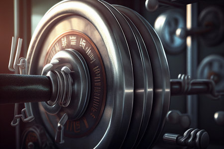 Sports barbell in the gym close-up. AI Generatedの素材