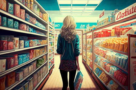 Shoppers in a supermarket store. AI Generatedの素材