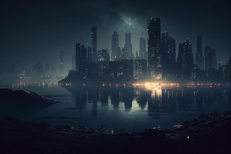 night cityscape. urbanism. AI Generatedの素材