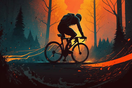 A cyclist rides a bicycle. AI Generatedの素材
