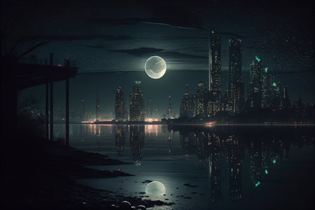 night cityscape. urbanism. AI Generatedの素材