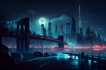 night cityscape. urbanism. AI Generatedの素材