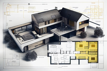 house plan and architecture. Construction of a house. AI Generatedの素材