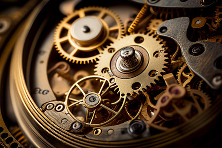 The mechanism of an ancient wristwatch. AI Generatedの素材