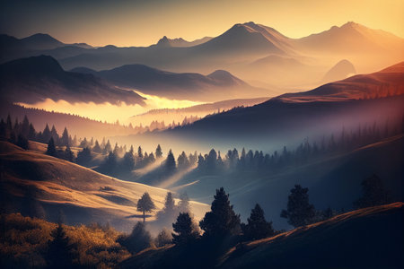 landscape in the mountains. AI Generatedの素材