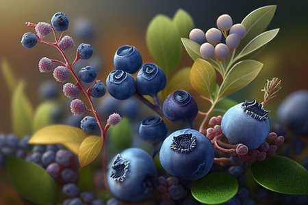 Blueberry blueberry growing. AI Generatedの素材
