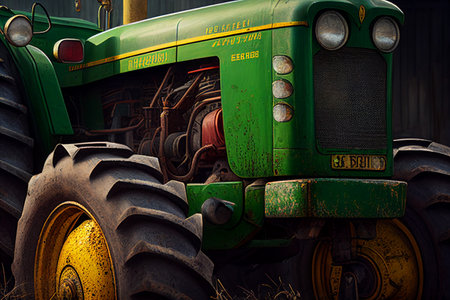 Tractor agricultural machinery close-up. AI Generatedの素材