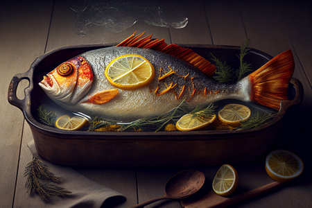 Fish dish with spices. AI Generatedの素材