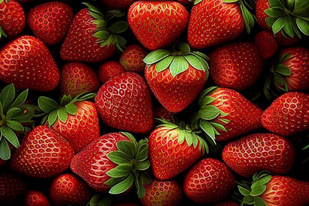 Lots of strawberries. Strawberry harvest close-up. AI Generatedの素材