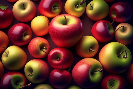 A lot of apples. Apple harvest close-up. AI Generatedの素材