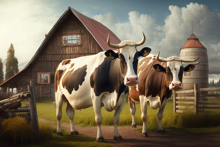 cows on the farm. AI Generatedの素材