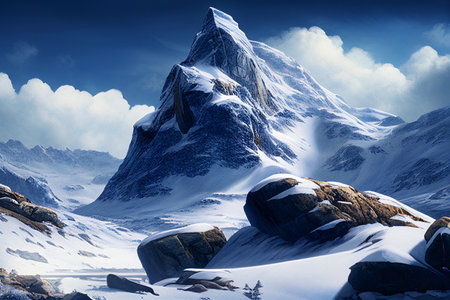 mountain peak with snow. AI Generatedの素材