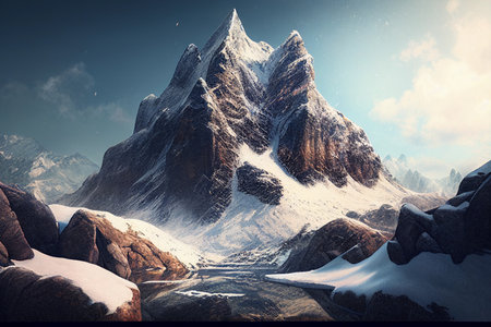 mountain peak with snow. AI Generatedの素材