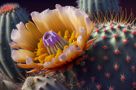 Blooming cactus close-up. AI Generatedの素材