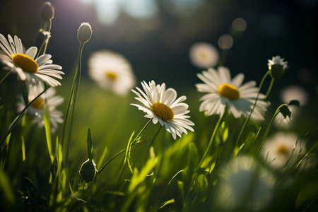 Field daisies close-up. AI Generatedの素材