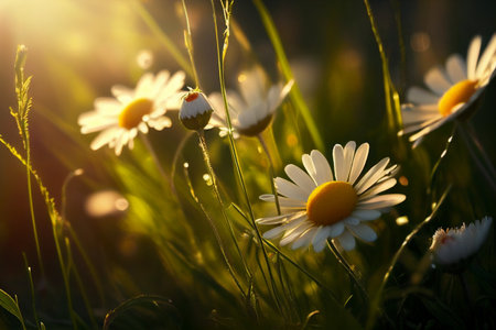 Field daisies close-up. AI Generatedの素材